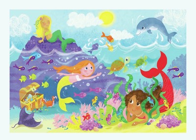 mermaid-fishes-coral-turtle-dolphin-underwater-melanie-mitchell-jpg