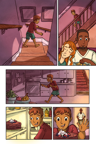 comicstrip-boy-dad-mom-lighting-livingroom-cake-kitchen-snack-grpahicnovel-jpg