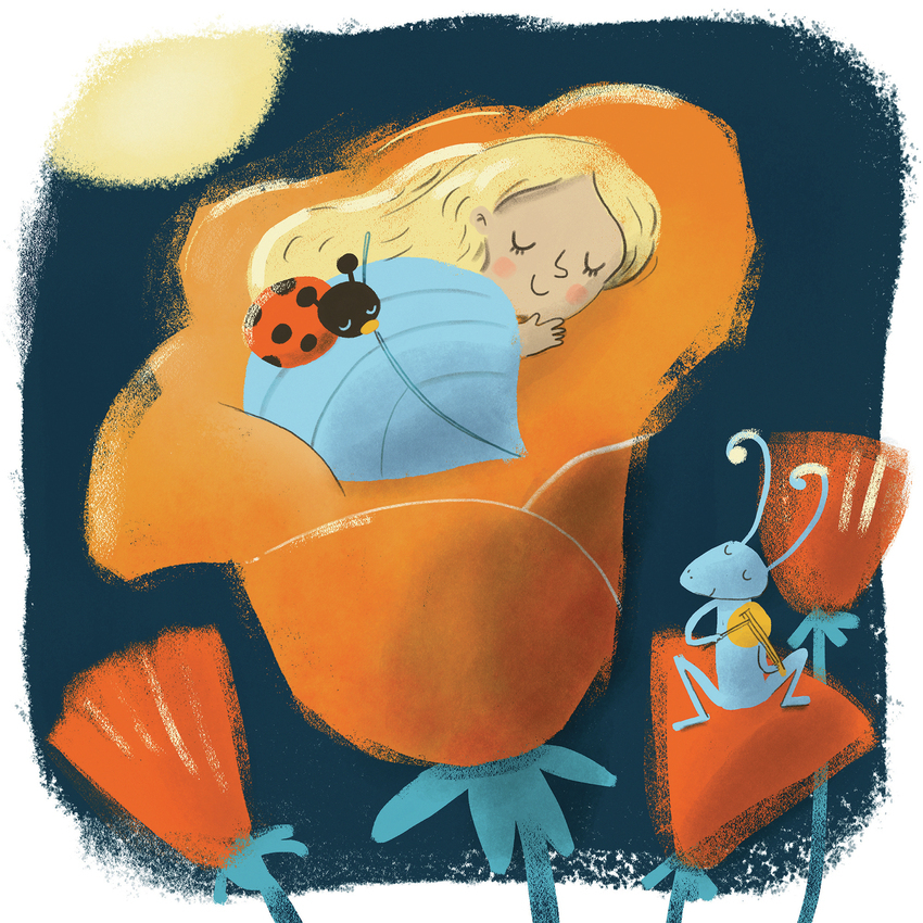 Thumbelina sleeping in a rose