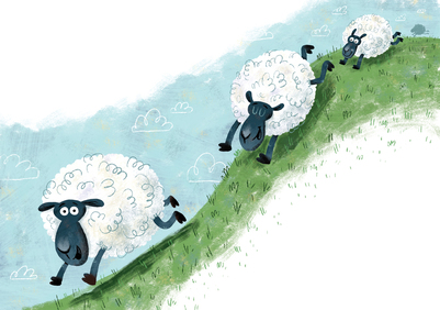 sheep-running-down-a-hill