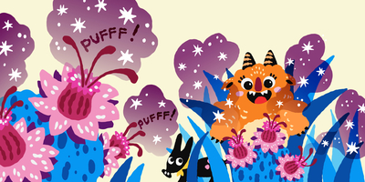 friendly-monster-monsters-magic-adventure-spread-flowers-forest-garden-alien-story-creature-jpg