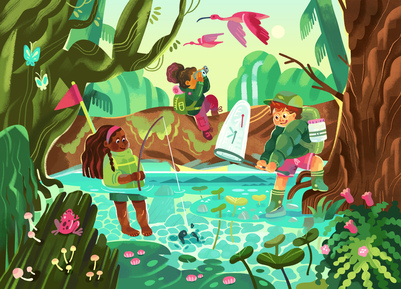 kids-explorers-jungle-river-bugs-scouts-nature-tree-plants-wild-naturelife