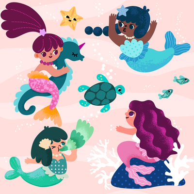 mermaid-underwater-ocean-sea-fantasy-seahorse-fish-starfish-turtle
