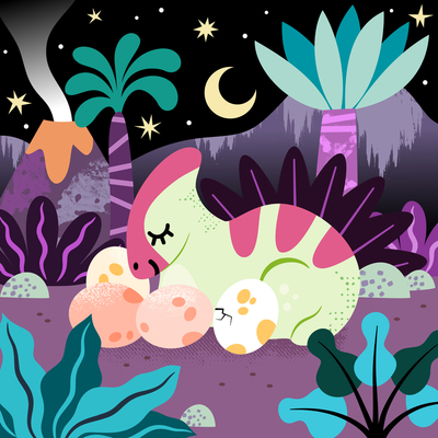 dinosaur-prehistoric-jungle-mom-mother-volcano-eggs-exotic-bedtime-night
