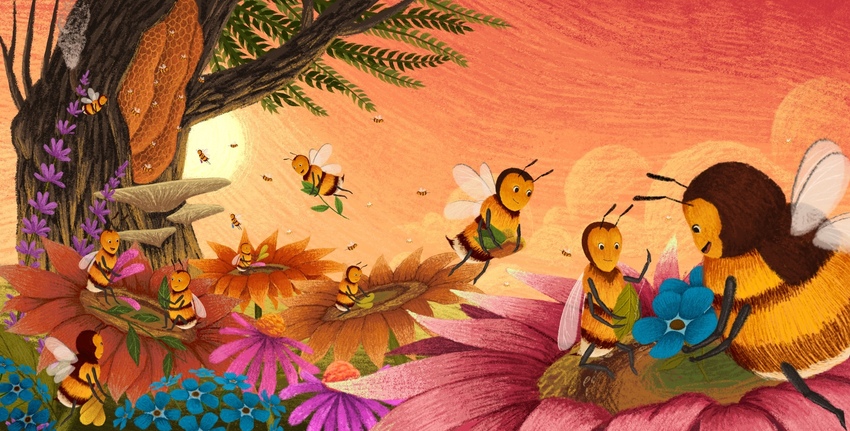 bee_flower_garden_warm_sunset_crayon_pencil.jpg.jpg