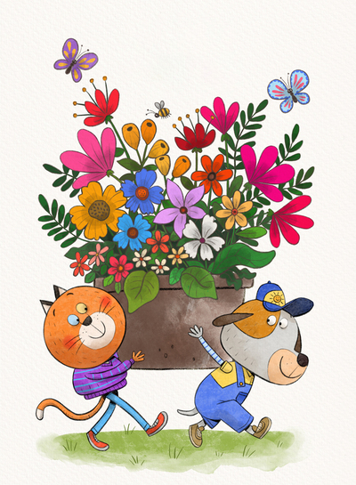 spring-dog-cat-flowers-butterfly-happiness-cute